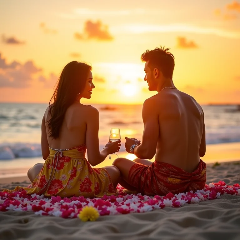 Casal brasileiro fazendo um piquenique romântico em Bali