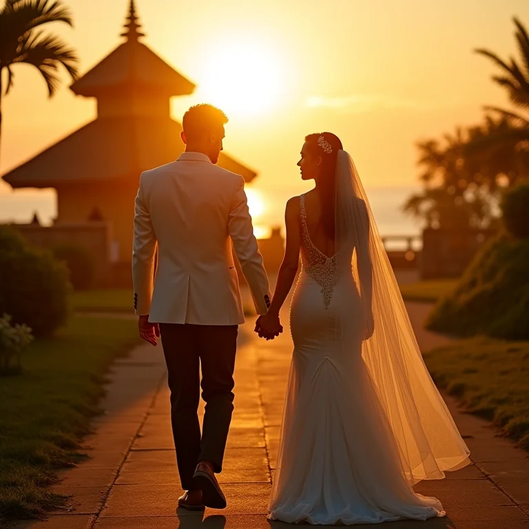 Casal brasileiro visitando o templo de Tanah Lot em Bali