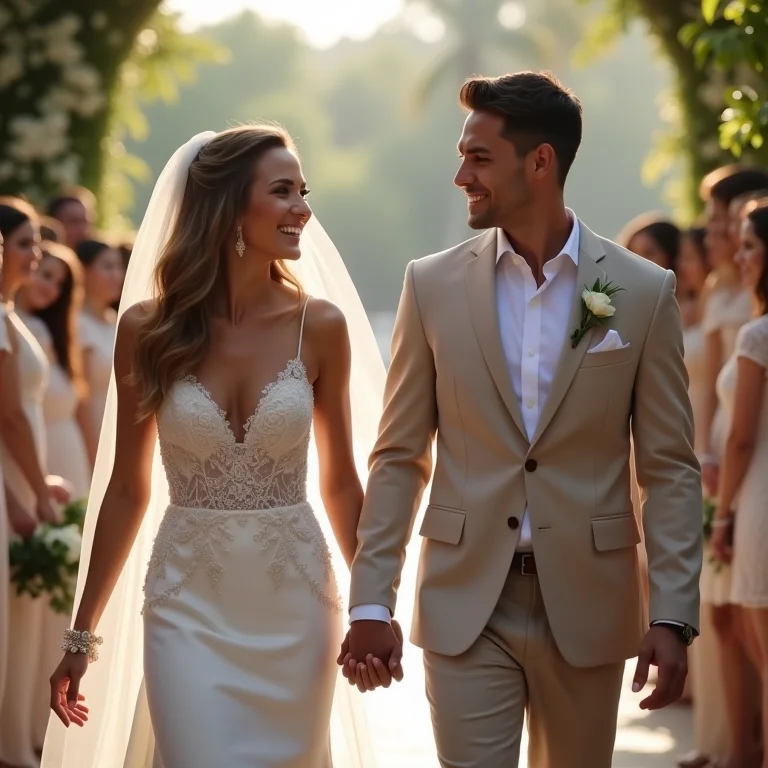 Casal de amigos levando as alianças no casamento