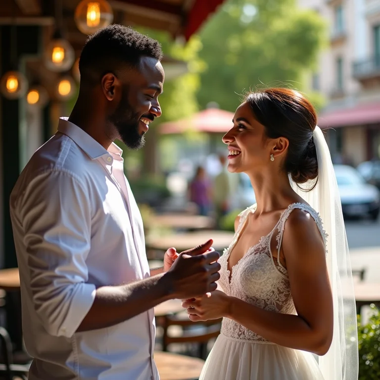 Casal escolhendo o bistrô ideal para o casamento.