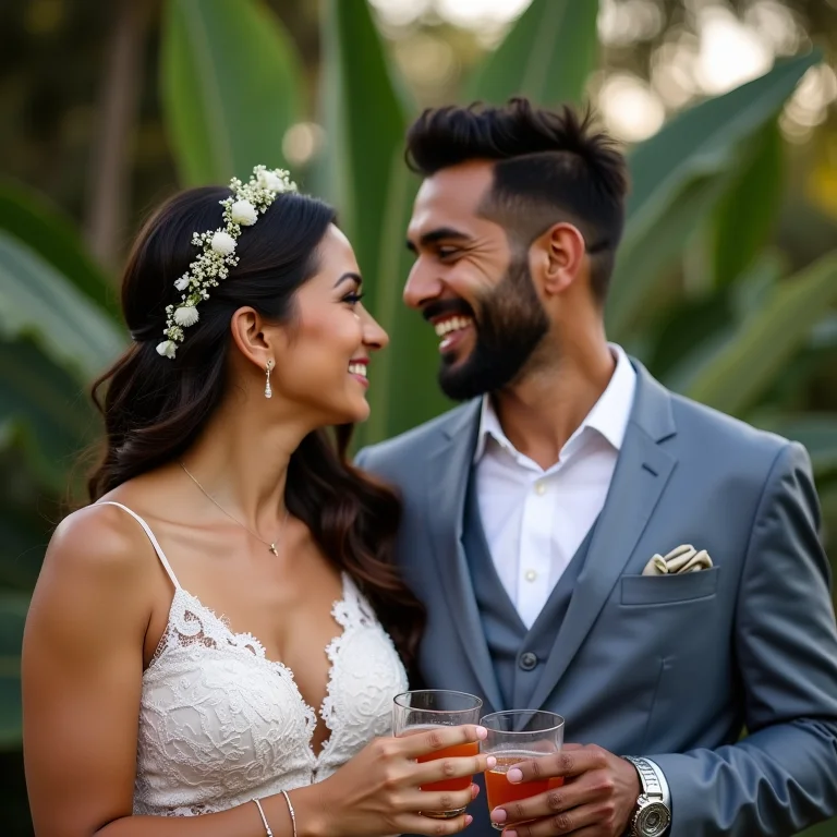 Casal recém-casado chegando a uma fazenda no Pantanal.