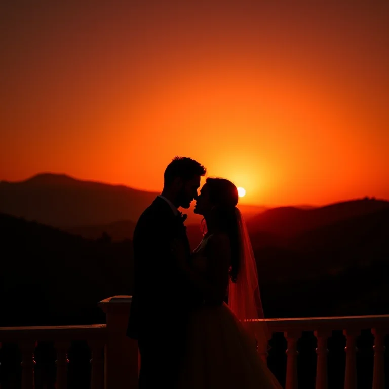 Casal recém-casado se abraçando na varanda da Pousada da Serra do Cipó.