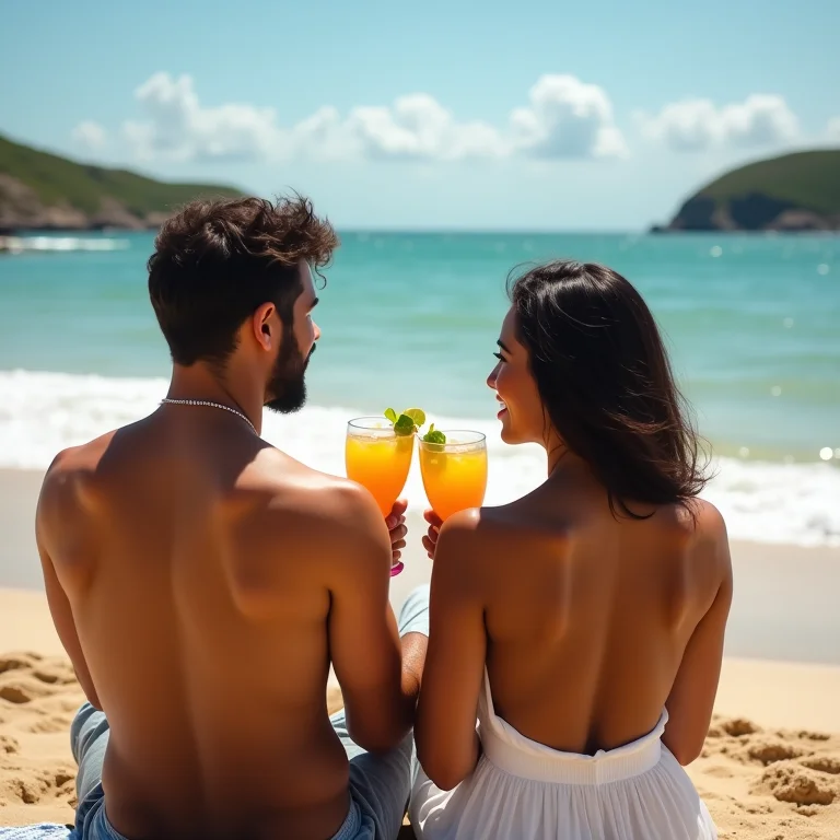 Casal relaxando na Praia do Abraão em Ilha Grande