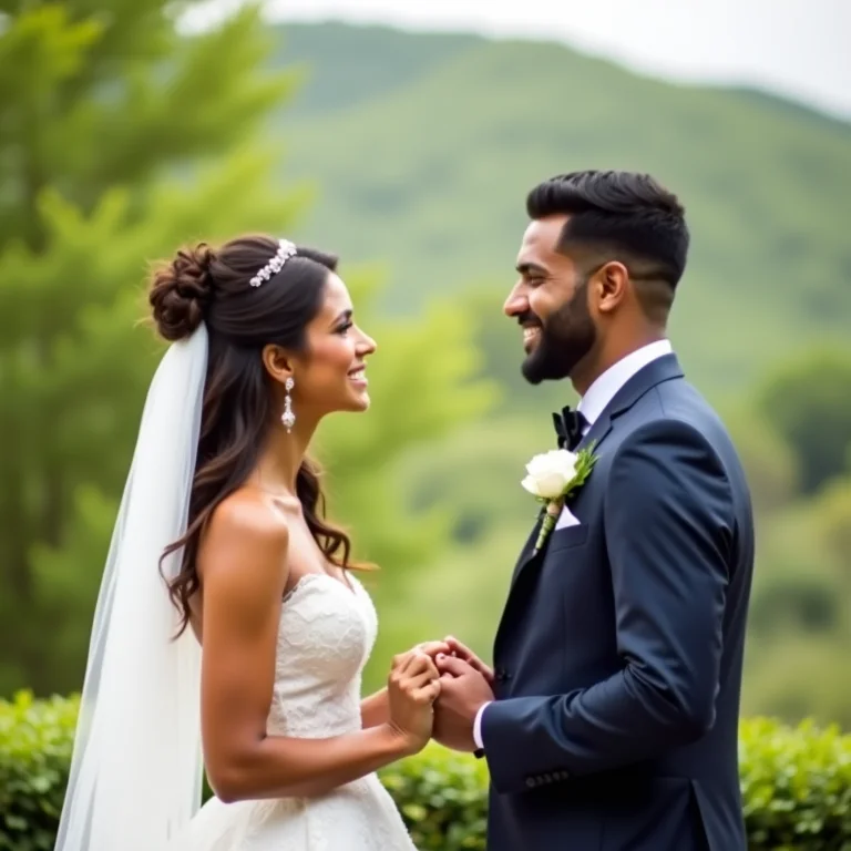 Casal trocando votos em casamento ao ar livre no Hotel Fasano Boa Vista