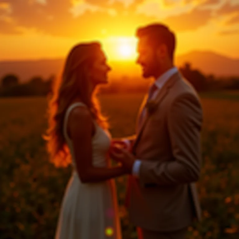 Casal trocando votos em casamento rural visto de cima por um drone.