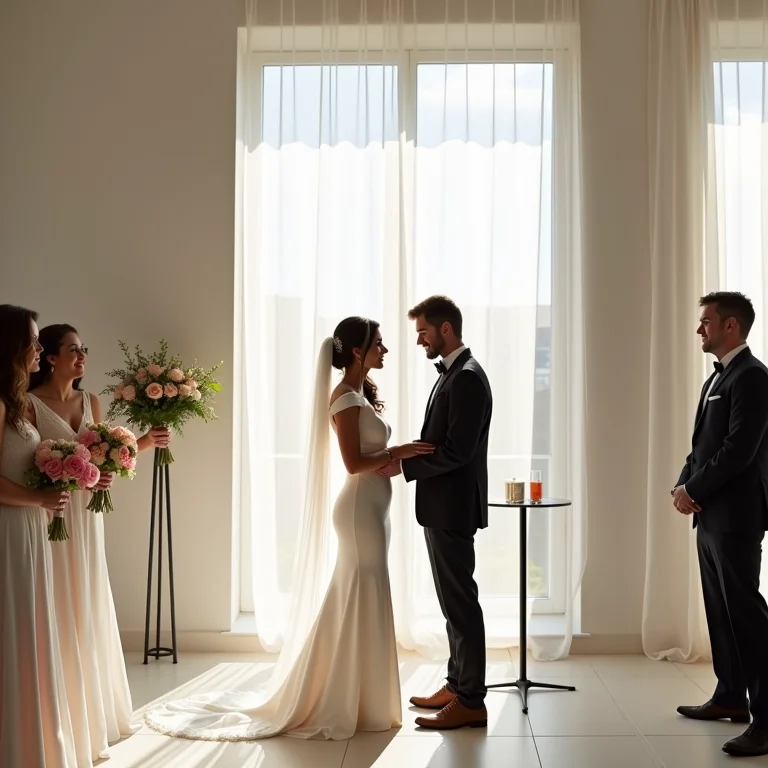 Casal trocando votos no Espaço Contemporâneo Taquara, RS