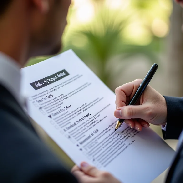 Checklist de segurança sendo revisado pela equipe de casamento para a instalação de box truss.