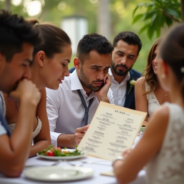 Convidados com expressões confusas ao lerem menu com linguagem rebuscada