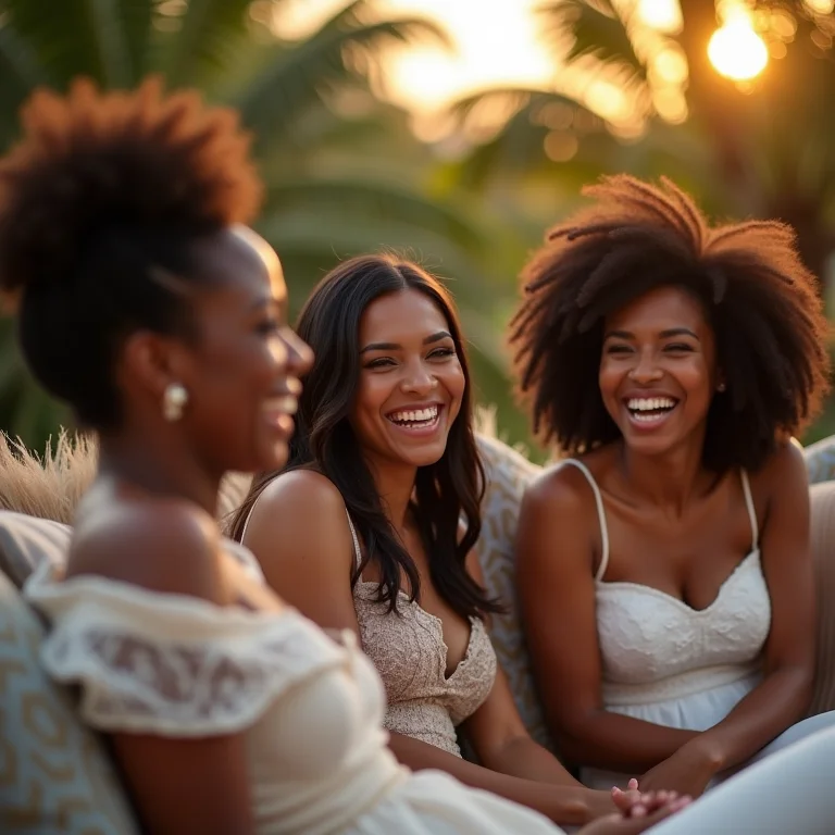 Convidados diversos aproveitando lounge com almofadas em casamento brasileiro.