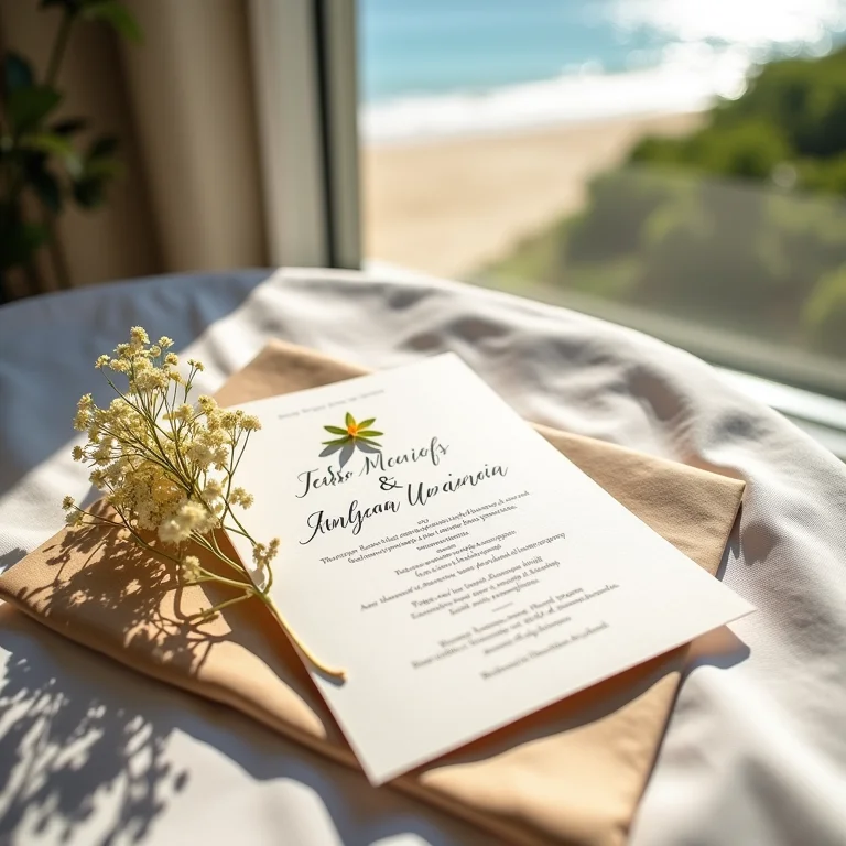 Convite de casamento artesanal com flores secas em estilo brasileiro.