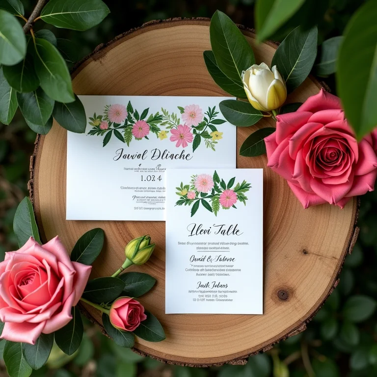 Convite de casamento com detalhes tropicais de Arraial d'Ajuda.