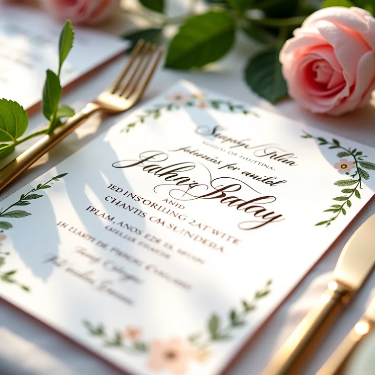 Convite de casamento elegante com caligrafia e detalhes florais