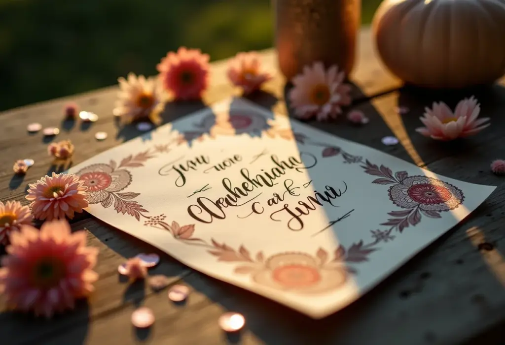 Convite de casamento esquecido em uma mesa rústica