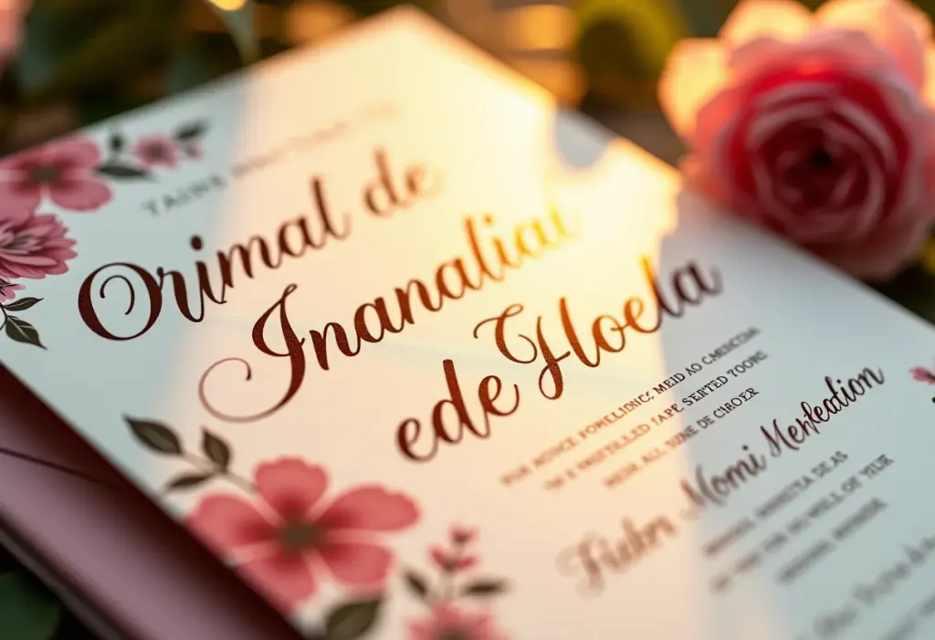 Convite de casamento luxuoso com caligrafia elegante e detalhes florais