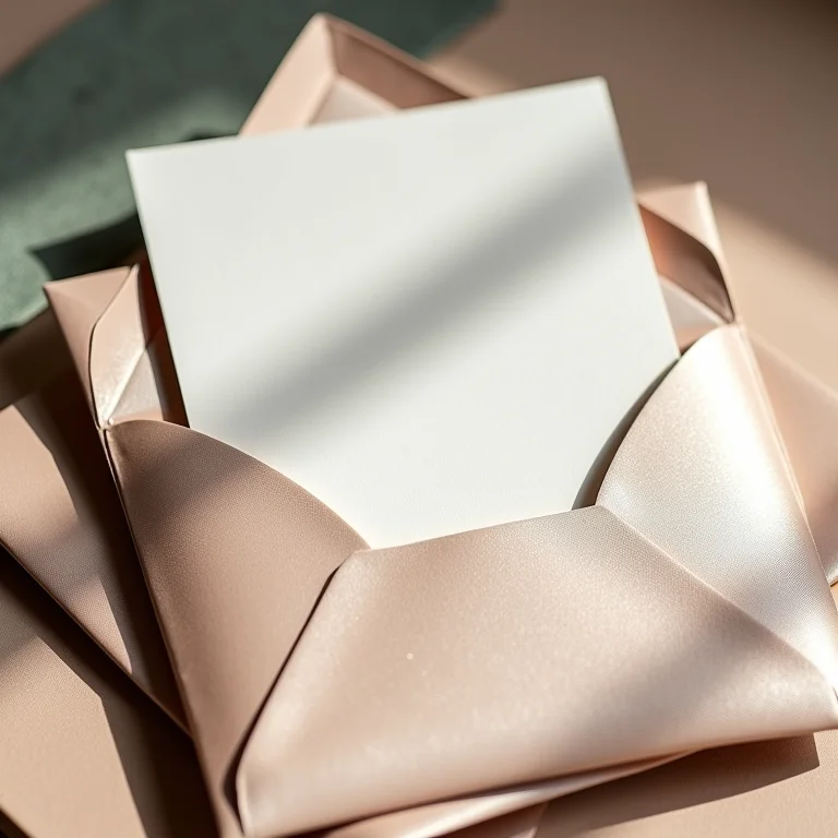 Convites de casamento dentro de envelopes elegantes com diferentes texturas e cores.
