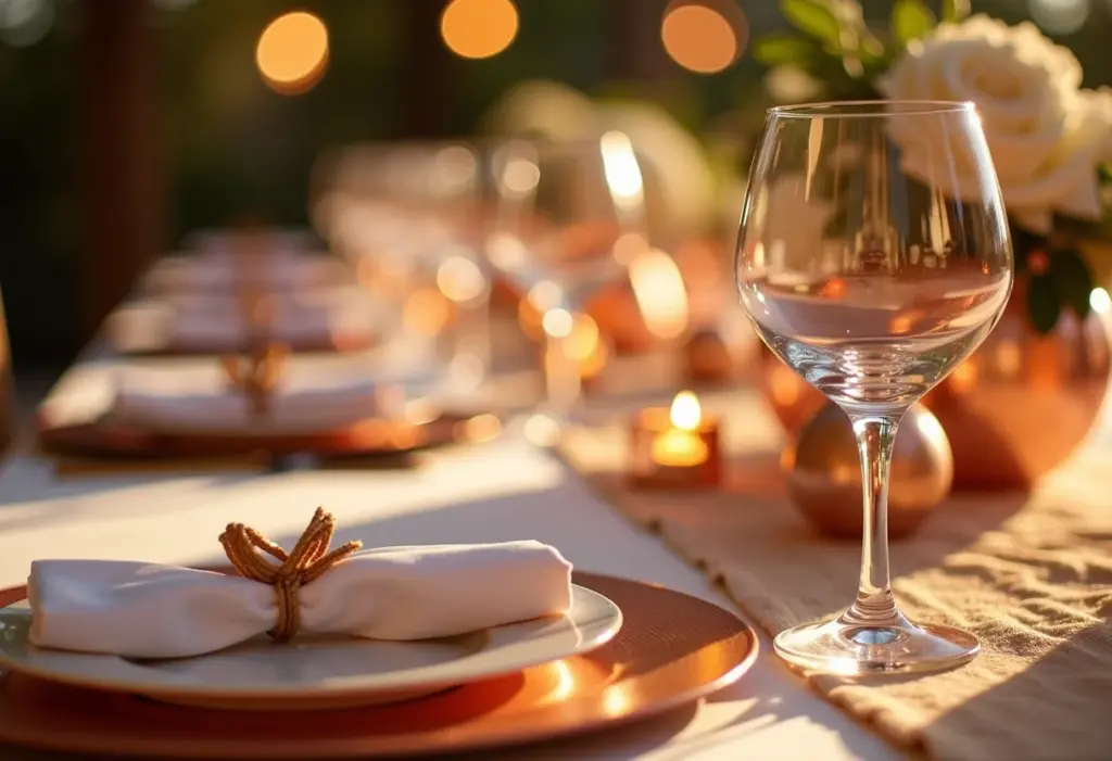 Decoração de casamento rose gold com detalhes luxuosos