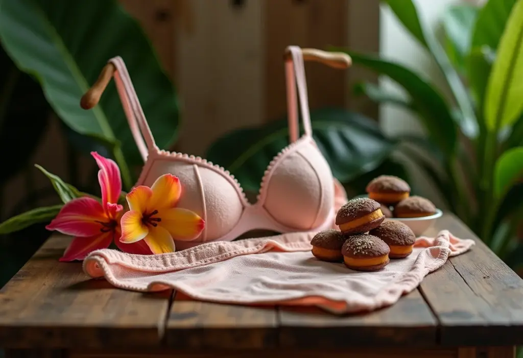Decoração de chá de lingerie com tema tropical
