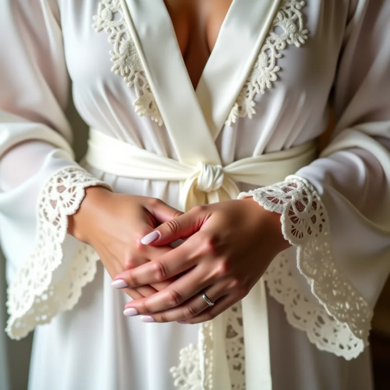 Detalhes da personalização de um robe de noiva