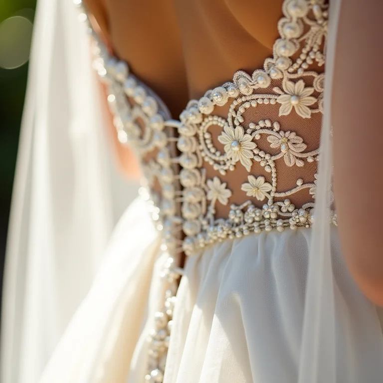 Detalhes de bordado em vestido de noiva Rosa Clará Couture