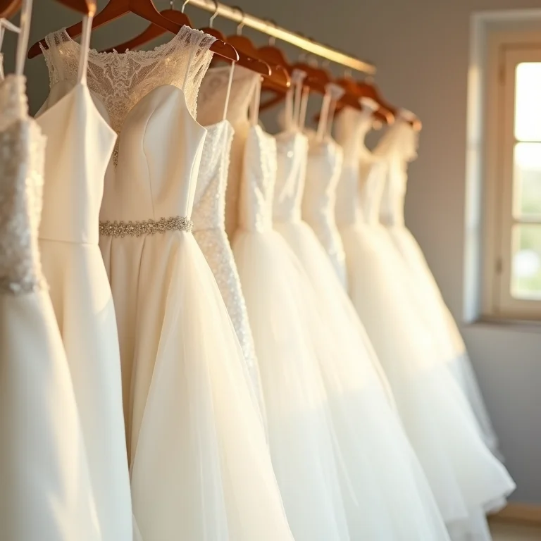 Diferentes estilos de vestidos de noiva branco gelo.