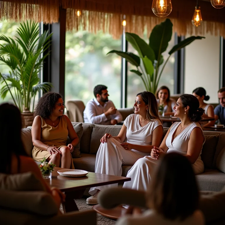 Espaços de convivência confortáveis em casamento moderno em São Paulo