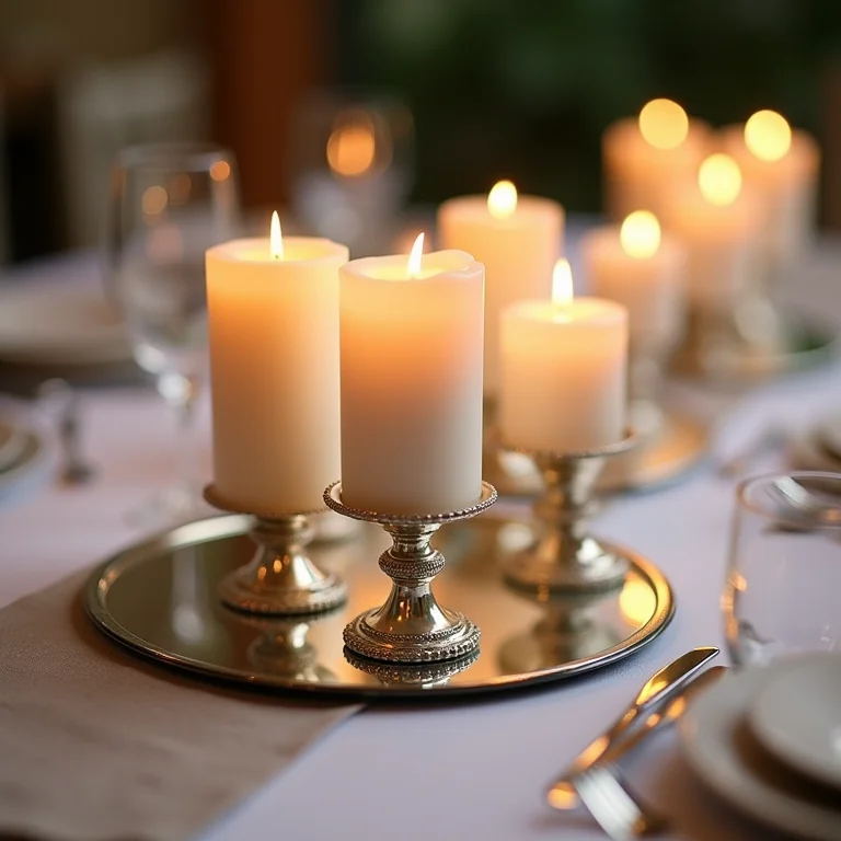 Espelhos como base para velas: sofisticação e reflexos de luz.