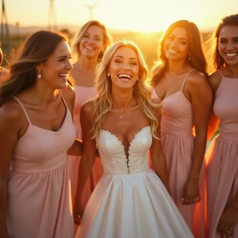 Madrinhas diversas celebrando com a noiva em casamento em Patrocínio