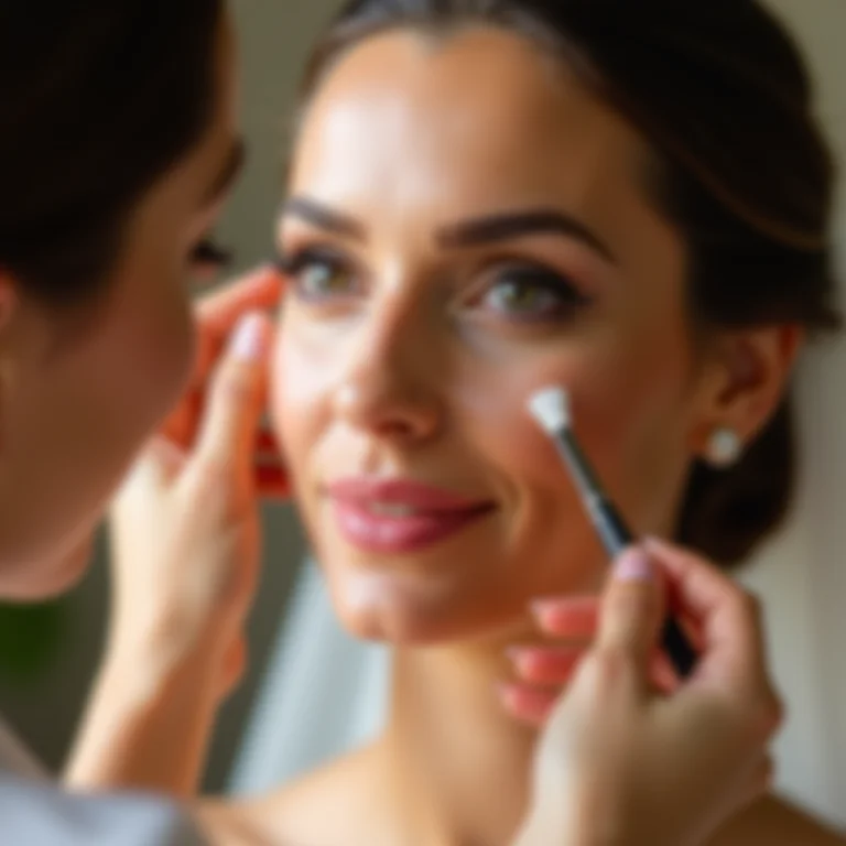 Maquiador preparando a pele da noiva para a maquiagem.