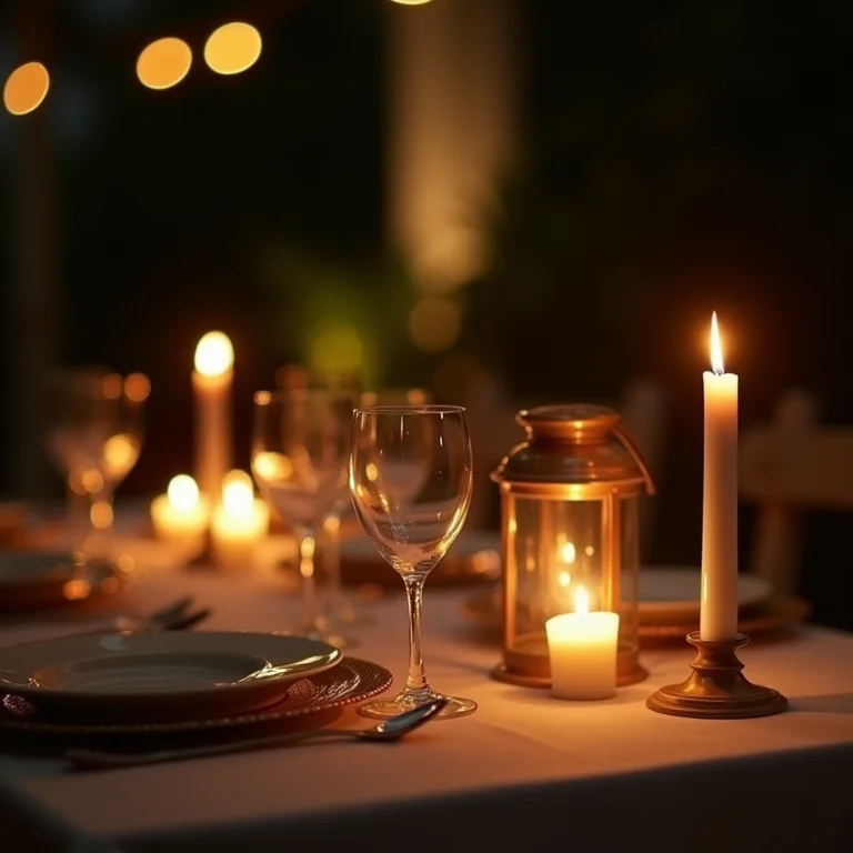 Mesa de casamento decorada com velas e lanternas em sítio brasileiro