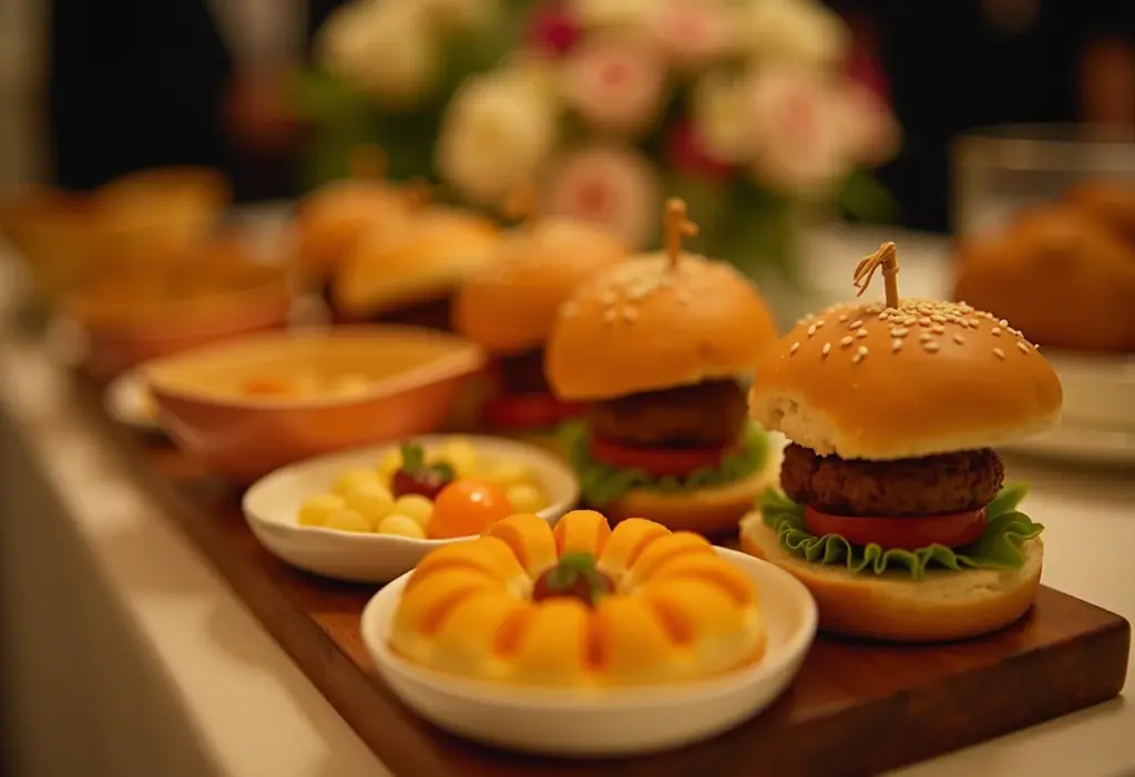 Mesa de lanchinhos da madrugada em casamento brasileiro