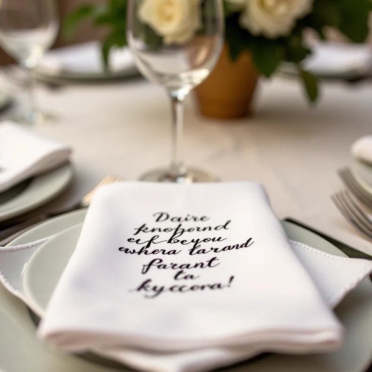 Mesa decorada com guardanapos com mensagens escritas para os pais.