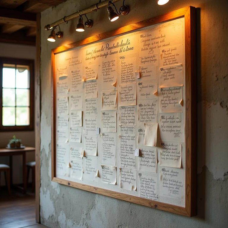 Mural de Recados com mensagens de carinho em casamento rústico-chique