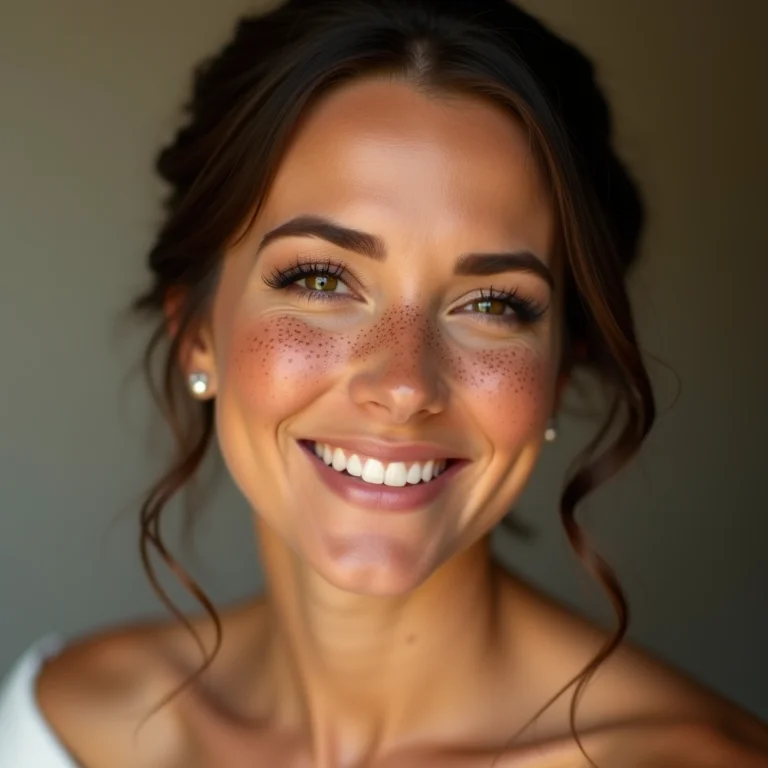 Noiva com sardinhas falsas sorrindo alegremente.