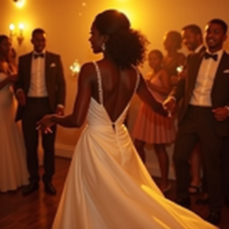 Noiva dançando com vestido de cauda fluida