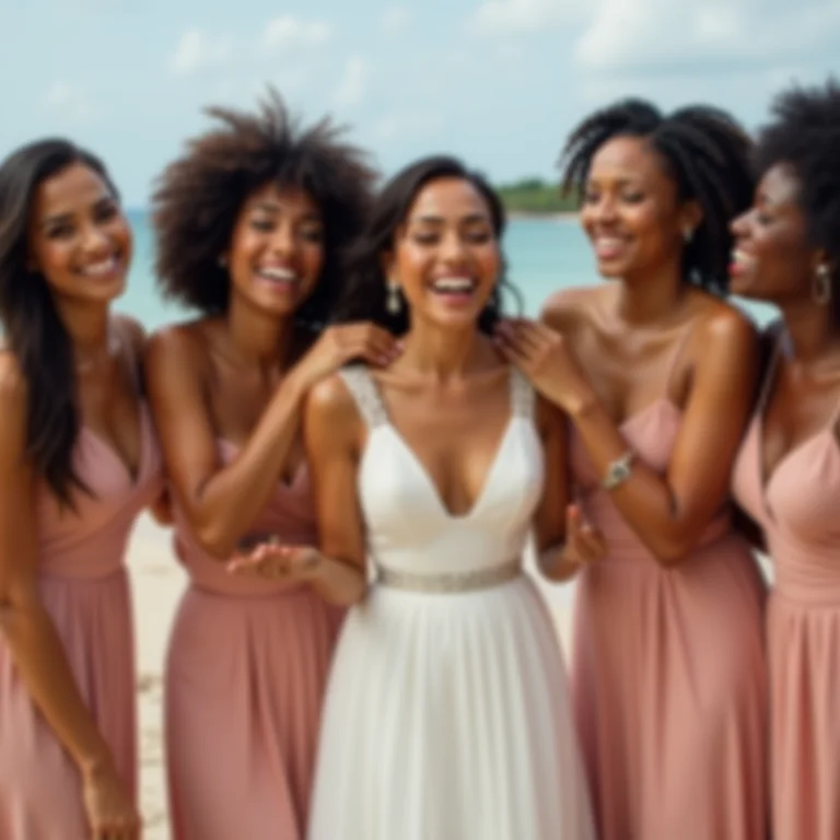 Noiva e madrinhas se divertindo durante os preparativos no Kenoa Resort, Alagoas