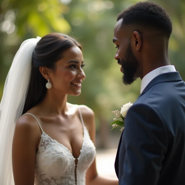 Noiva e noivo conversando com fotógrafo sobre planos de drone.