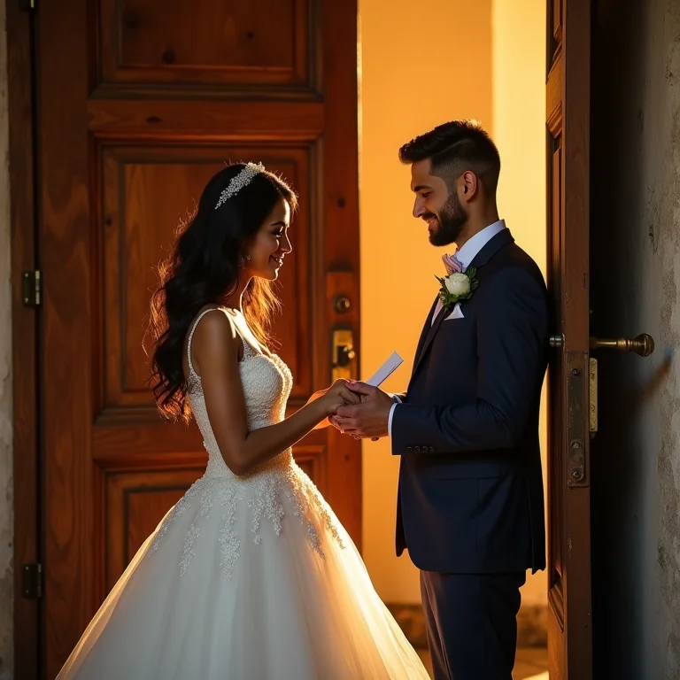 Noiva e noivo trocando cartas emocionadas antes da cerimônia