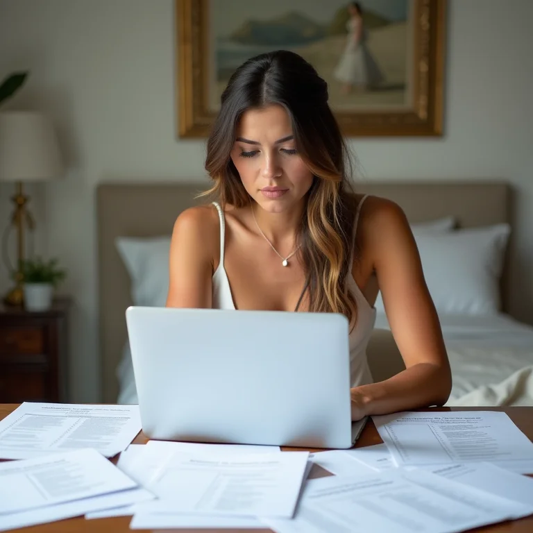 Noiva estressada gerenciando a lista de presentes online