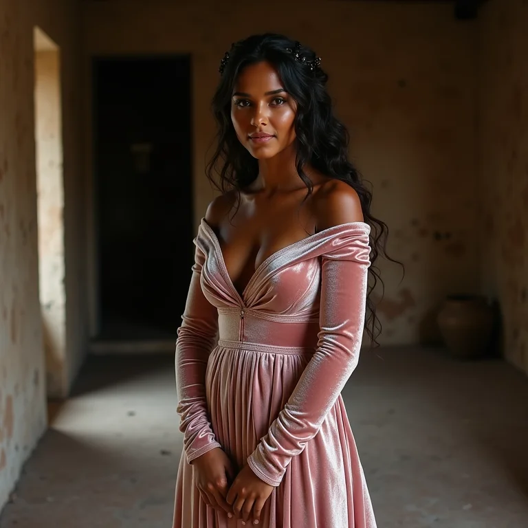 Noiva parda usando vestido de veludo em casamento no inverno.