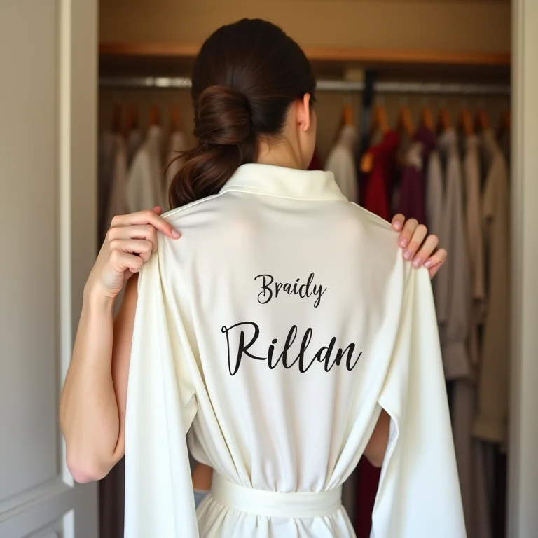 Noiva pendurando seu robe personalizado