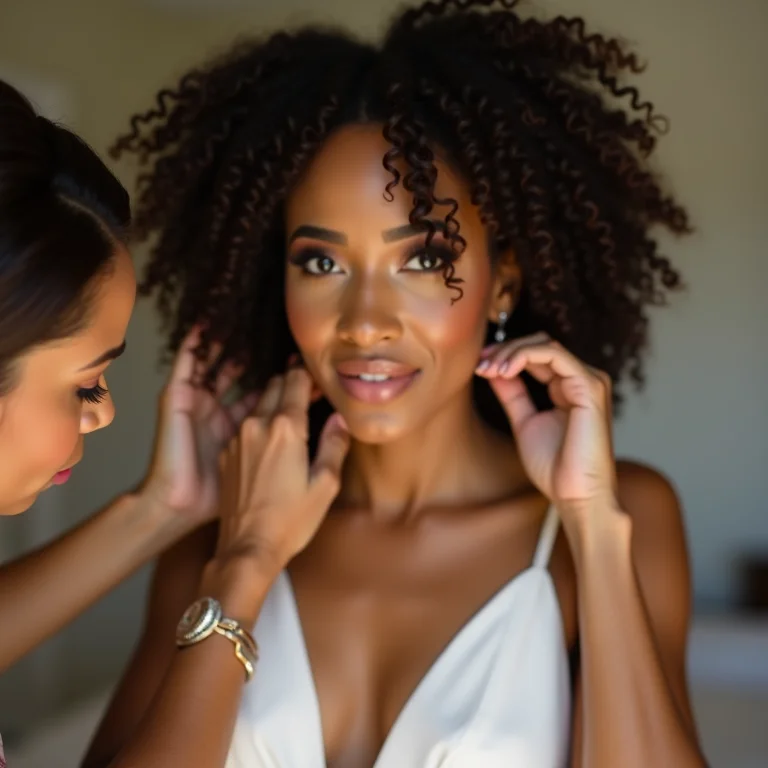 Noiva se arrumando com a ajuda da mãe para o casamento