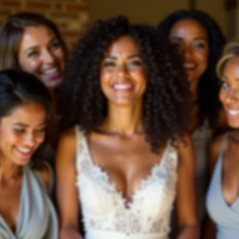 Noiva se arrumando com as madrinhas em Raposos