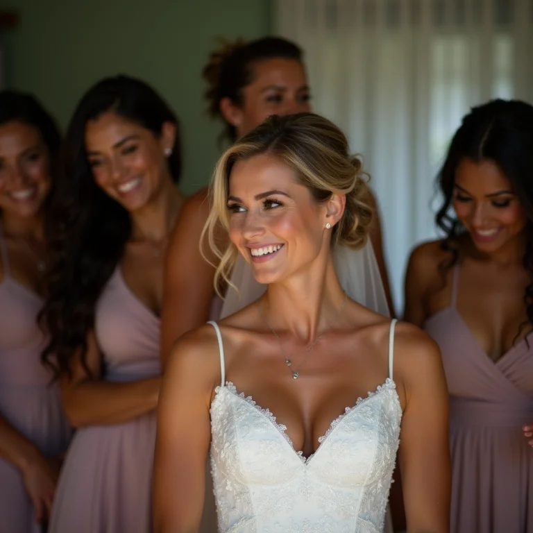 Noiva se arrumando com as madrinhas no Sítio Paraíso Verde, Taquara, RS