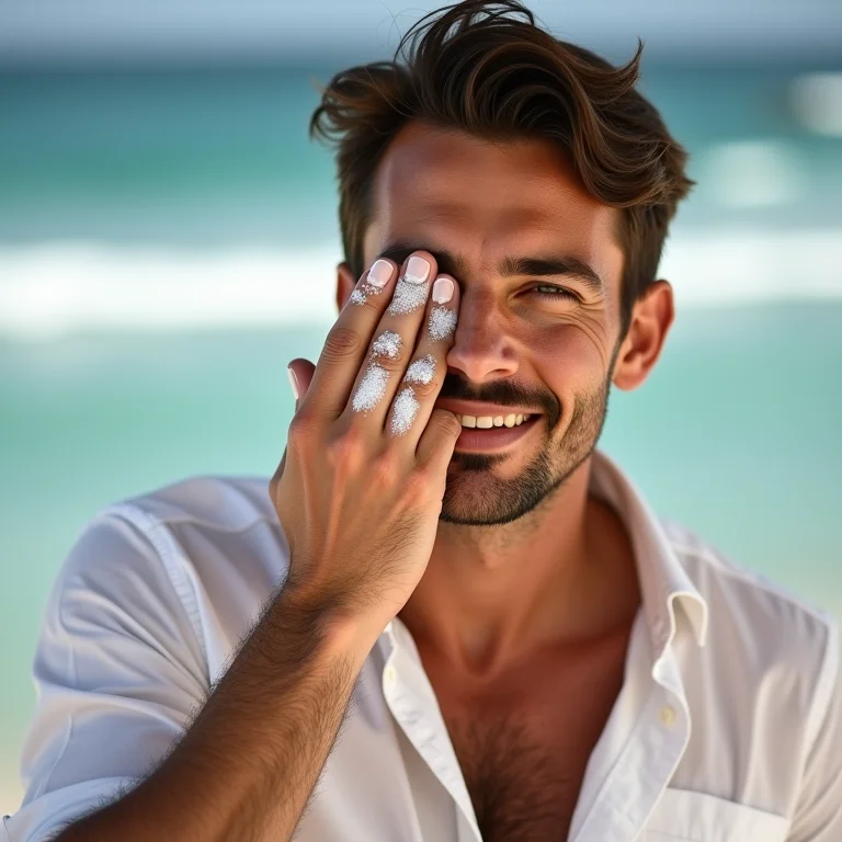 Noivo aplicando protetor solar após o casamento