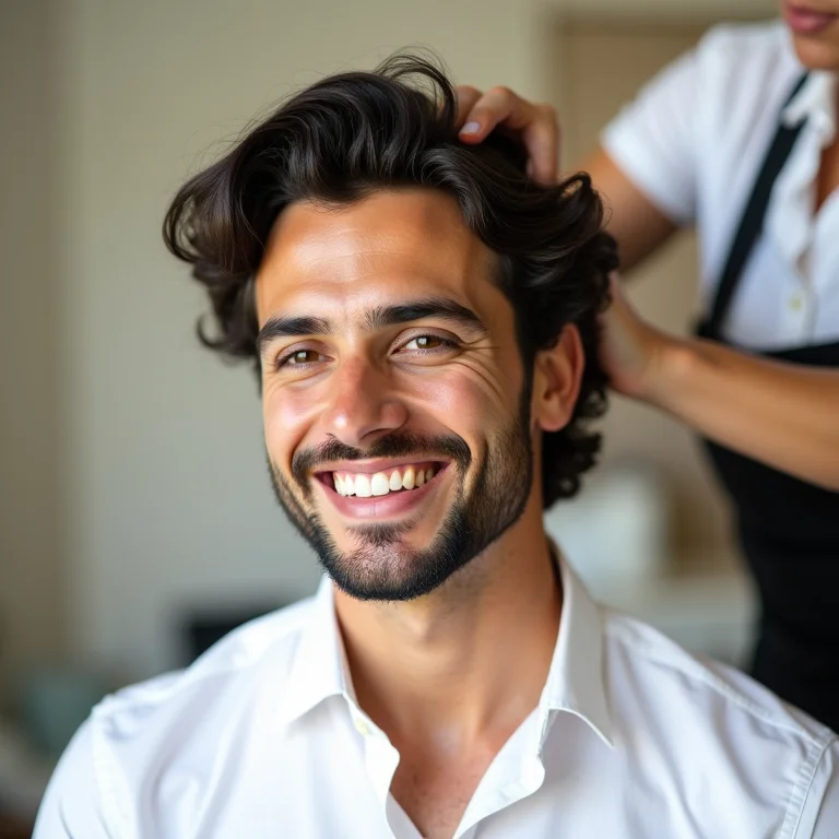 Noivo relaxando com massagem capilar antes do casamento.