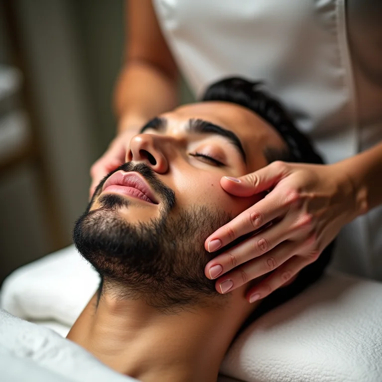 Noivo relaxando durante um tratamento facial em um spa