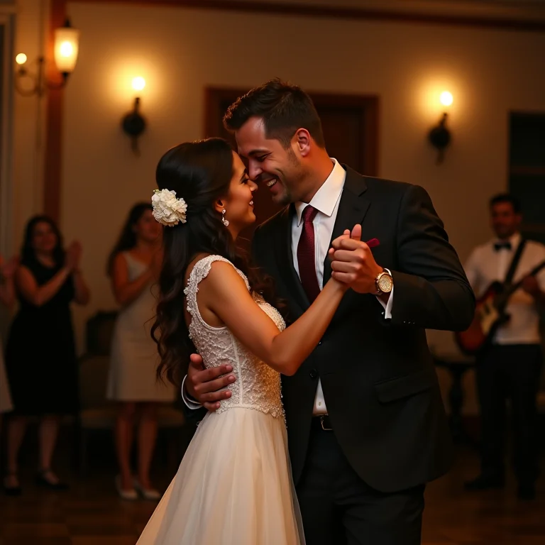 Noivos dançando na festa de casamento em Brumadinho.