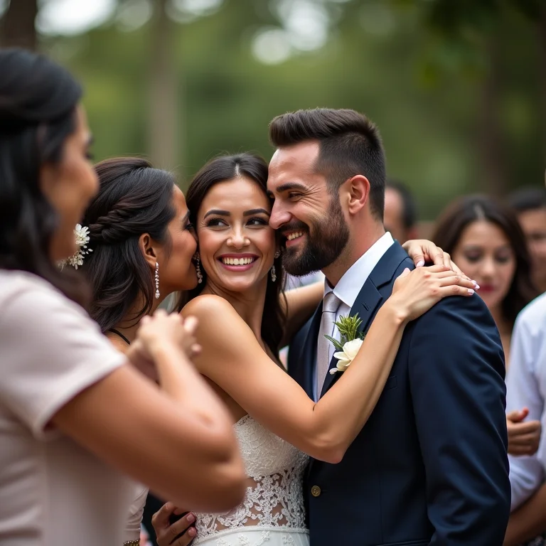 Noivos sendo recepcionados com carinho em casamento em Resplendor