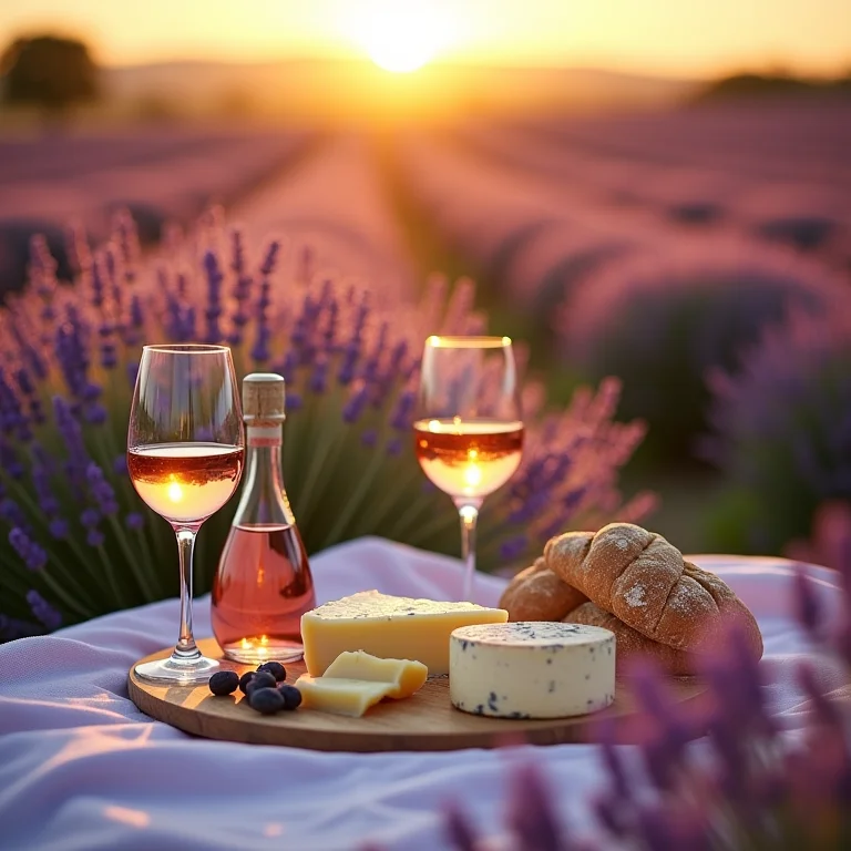 Picnic romântico em campo de lavanda na Provence, França