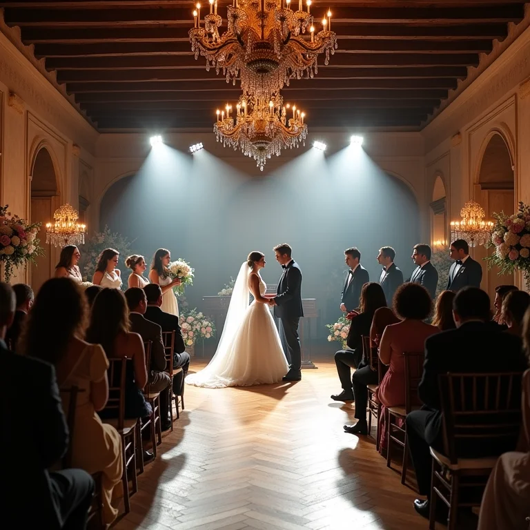 Planejadores de casamento diversos discutindo opções de equipamentos para montagem de box truss.